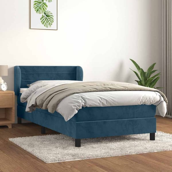 Ramsäng med madrass mörkblå 90x200 cm sammet