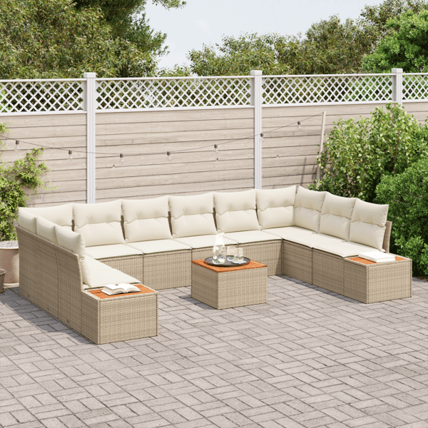 Trädgårdsoffset 10 pcs Beige och gräddfärgad Polyrattan