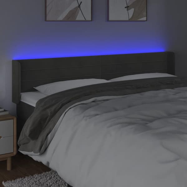 Sänggavel LED mörkgrå 203x16x78/88 cm sammet