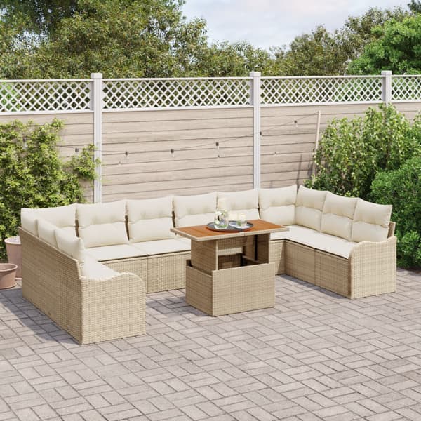 Trädgårdsoffset 11 st Beige Poly rattan