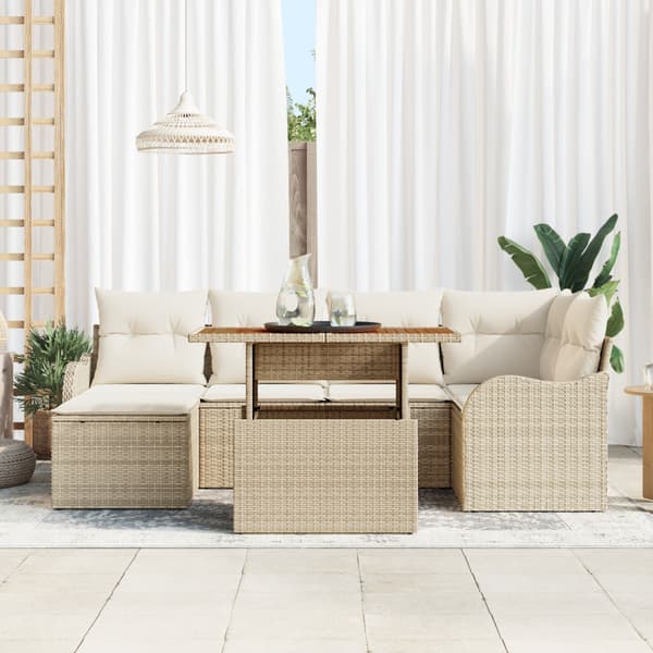 Trädgårdsoffset med lagring 7 pcs Beige Poly rattan