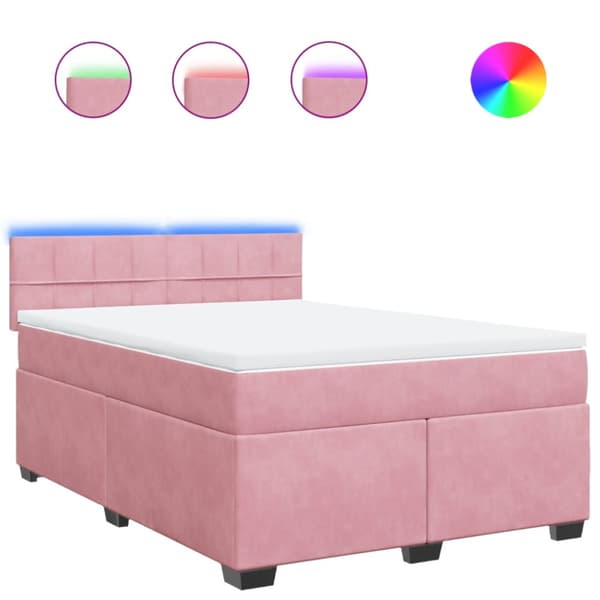 Ramsäng med madrass rosa 140x190 cm sammet