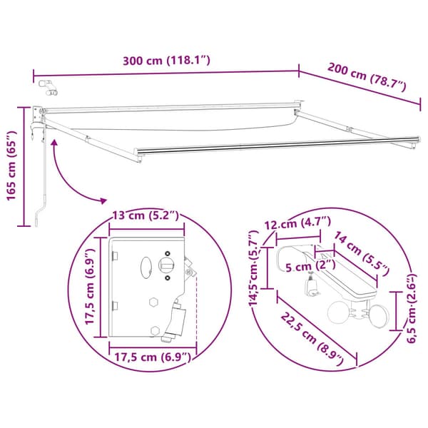 Elektrisk utdragbar markisram Vit 3 x 2 m Aluminium