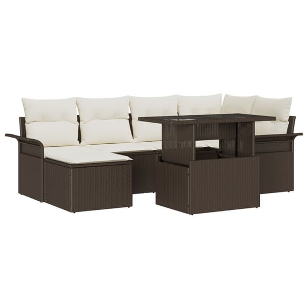 Trädgårdsoffset med kudde 7 pcs Brun Poly rattan