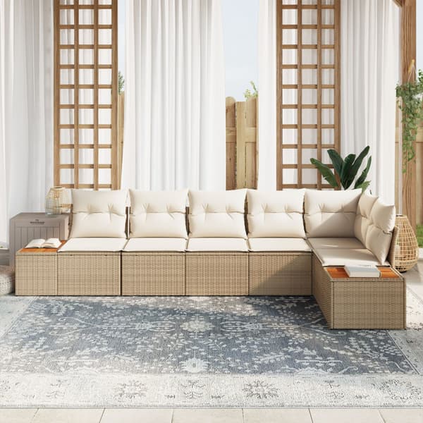 Trädgårdsoffset med kudde 6 pcs Beige Poly rattan