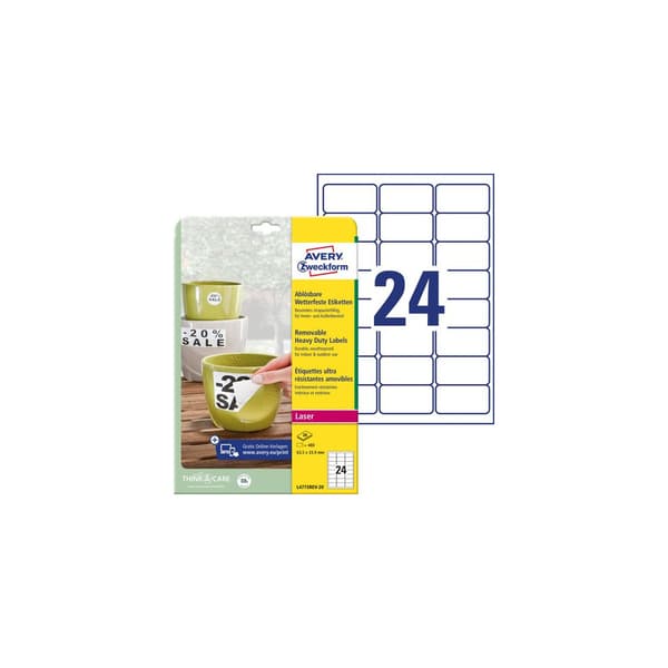Etikett AVERY Slitst 63,5x33,9mm 480/fp