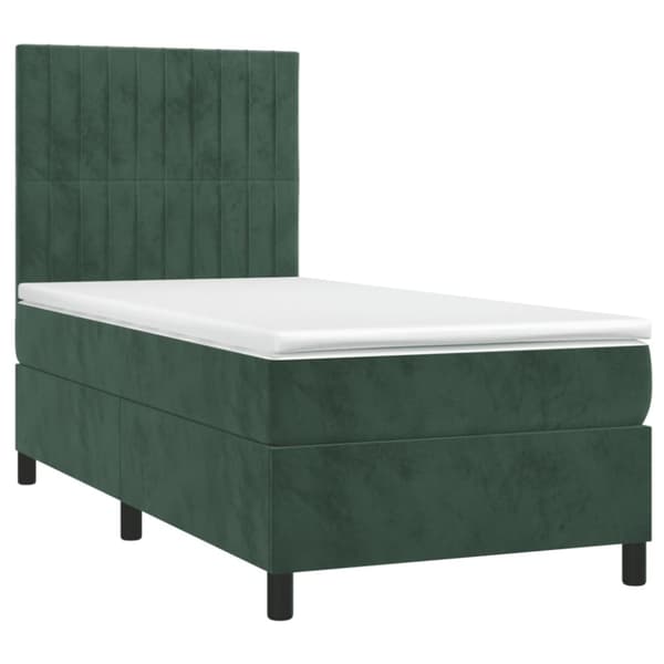 Ramsäng med madrass & LED mörkgrön 100x200 cm sammet