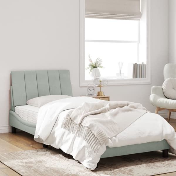 Bed Frame without Mattress "Hanko" Light Grey 80x200 cm Velvet