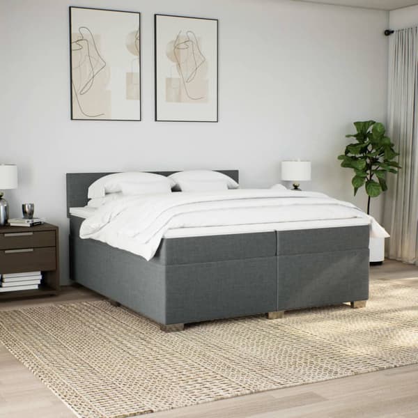 Ramsäng med madrass mörkgrå 200x200 cm tyg