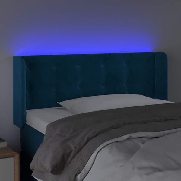 Sänggavel LED Mörkblå 93x16x78/88 cm sammet