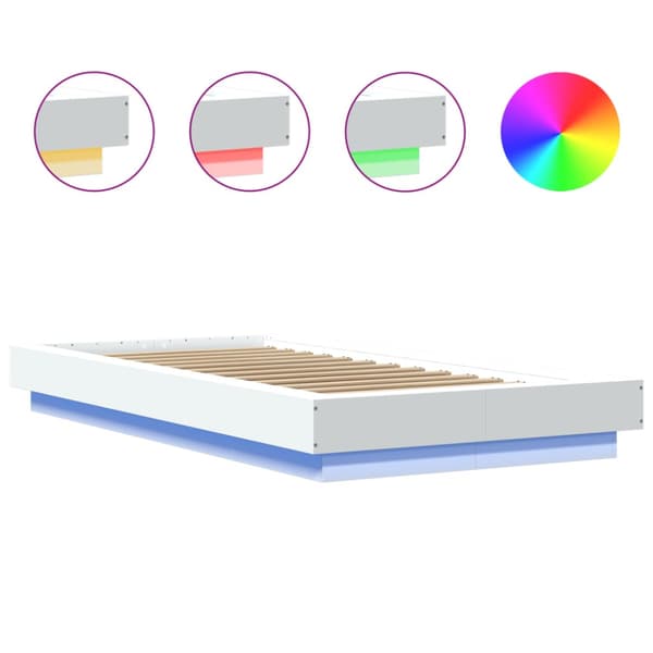 Sängram med LEDs vit 75x190 cm konstruerad trä