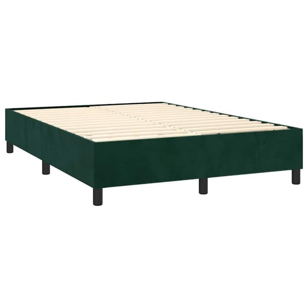 Ramsäng med madrass & LED mörkgrön 140x190 cm sammet