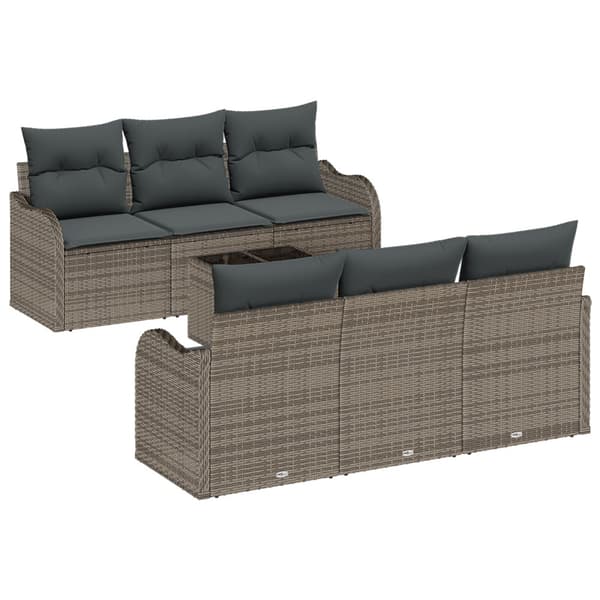 Trädgårdsoffset 7 pcs Grå Poly Rattan och Stål och Glas
