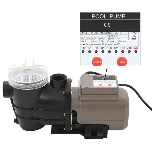 Poolpump med timer svart 0,25 HK 8000 L/tim