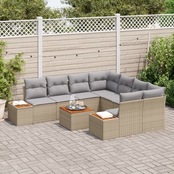 Trädgårdsoffset med kudde 9 pcs Beige Poly rattan