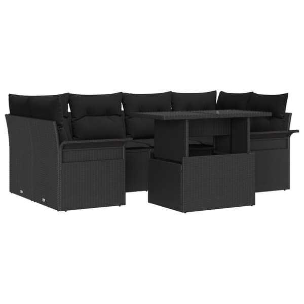 Trädgårdsoffset med kudde 7 pcs Svart Poly rattan