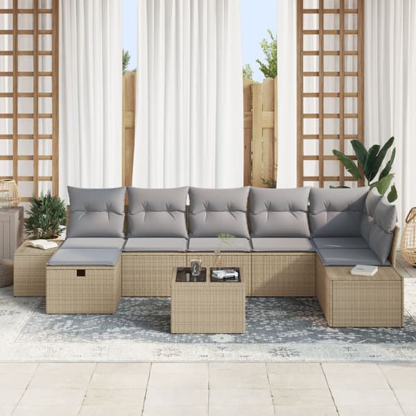 Trädgårdsoffset med kudde 8 pcs Beige konstrotting