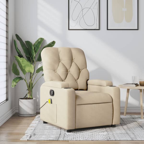 Massagefåtölj krämfärgad tyg