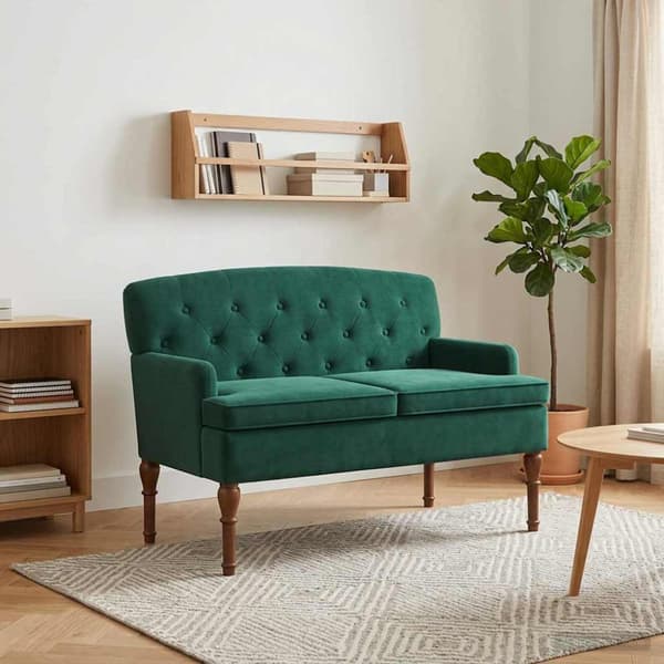 Loveseat med knapprapport Mörkgrön 111 x 65 x 79 cm Sammet