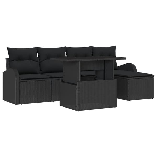 Trädgårdsoffset med kudde 6 pcs Svart konstrotting