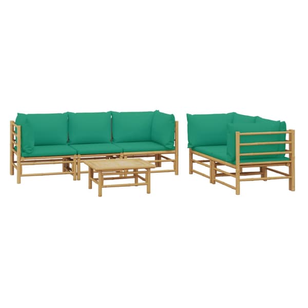 Loungegrupp 6 delar gröna dynor bambu