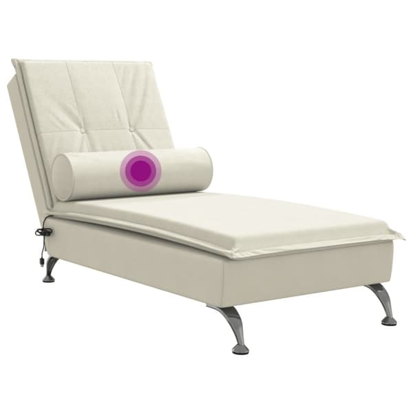 Massageschäslong med bolster gräddvit sammet