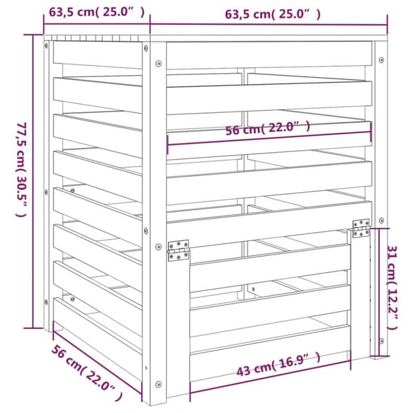 Kompostlåda 63,5x63,5x77,5 cm massiv furu