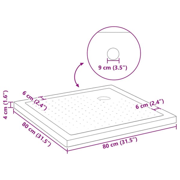 Duschbas Tray med Prickar 80 x 80 x 4 cm ABS Svart