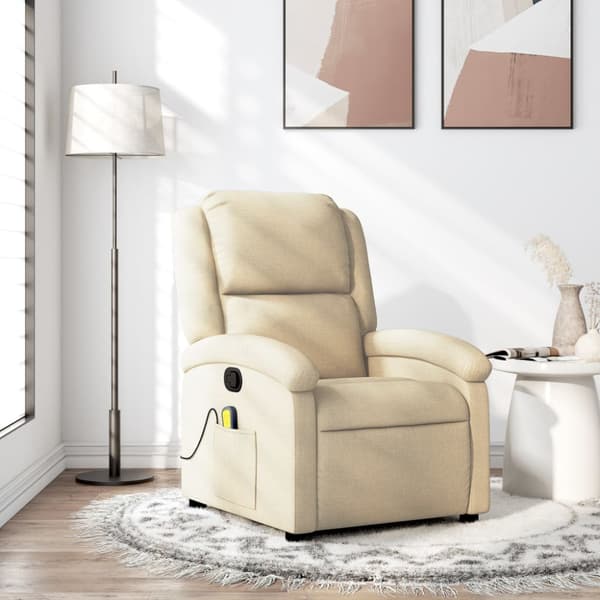 Massagefåtölj krämfärgad tyg