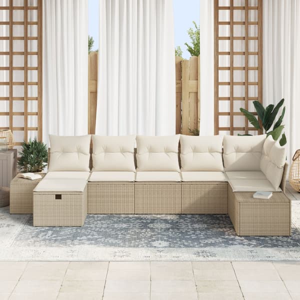 Trädgårdsoffset med kudde 7 pcs Beige konstrotting