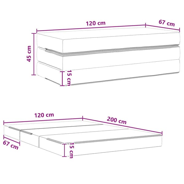 Fällbar Soffbed 120 x 67 x 45 cm Ljusgrå