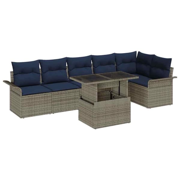 Trädgårdsoffset med kudde med lagring 7 pcs Grå Poly rattan