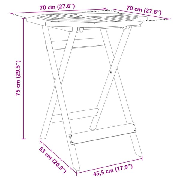 Hopfällbart trädgårdsbord Ø70x75 cm massivt akaciaträ
