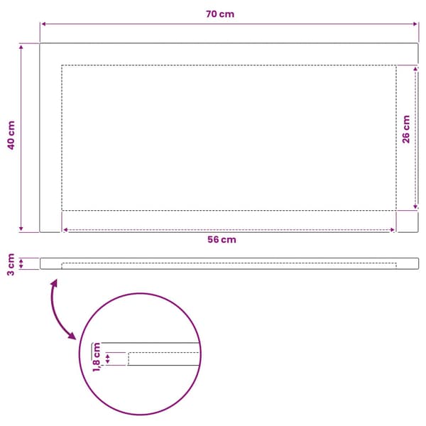 Rektangulärt Bordsskiva 90 x 50 x 3,5 cm Rektangulär Vit