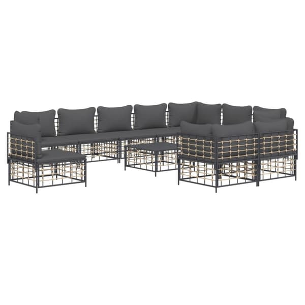 Loungegrupp 11 delar med dynor antracit konstrotting