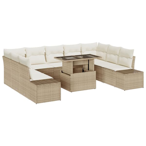 Trädgårdsoffset med lagring 10 pcs Beige Poly rattan