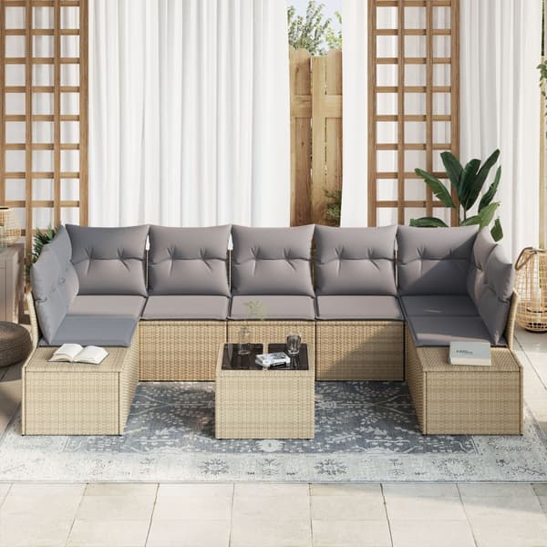 Trädgårdsoffset med kudde 8 pcs Beige och Grå konstrotting