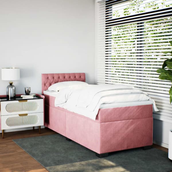Ramsäng med madrass rosa 100x200 cm sammet