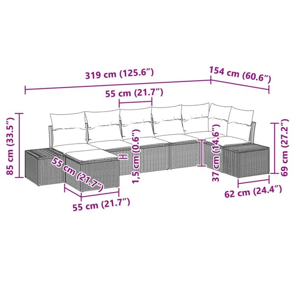 Trädgårdsoffset med kudde 7 pcs Brun konstrotting
