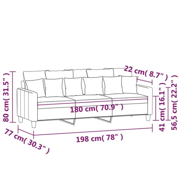 3-sitssoffa gräddvit 180 cm tyg