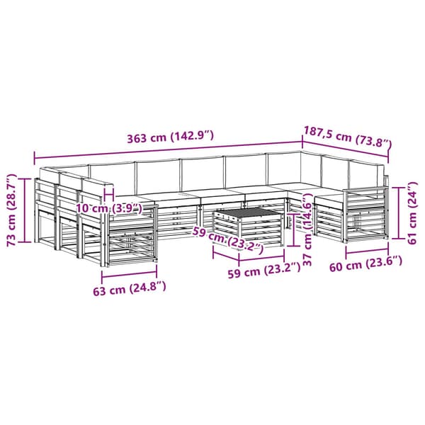 Utomhussoffset 8 pcs Vit och Antracit 59 x 59 x 37 cm Polyester