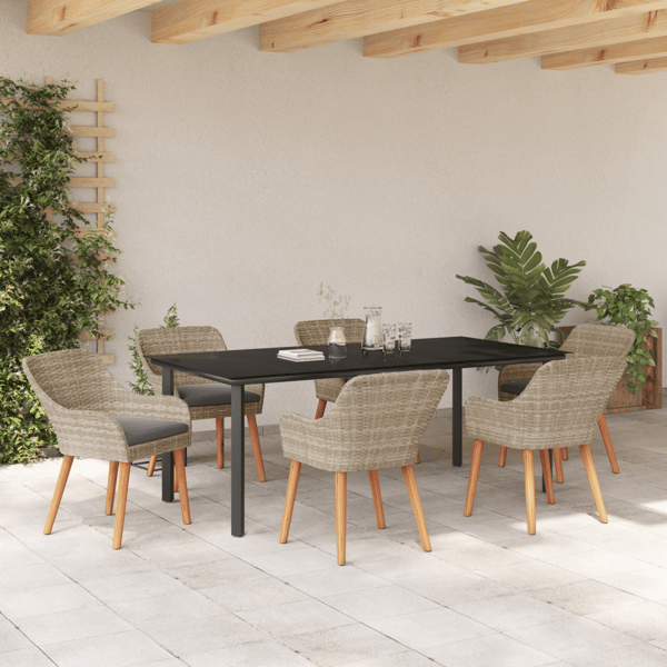 Trädgårdsmöbelset med kudde 7 pcs Ljusgrå konstrotting