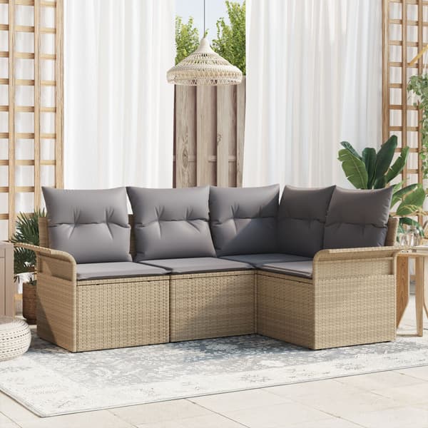 Trädgårdsoffset med lagring 4 pcs Beige konstrotting
