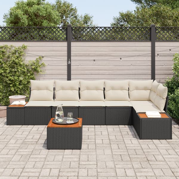 Trädgårdsoffset med kudde 7 pcs Svart Poly rattan
