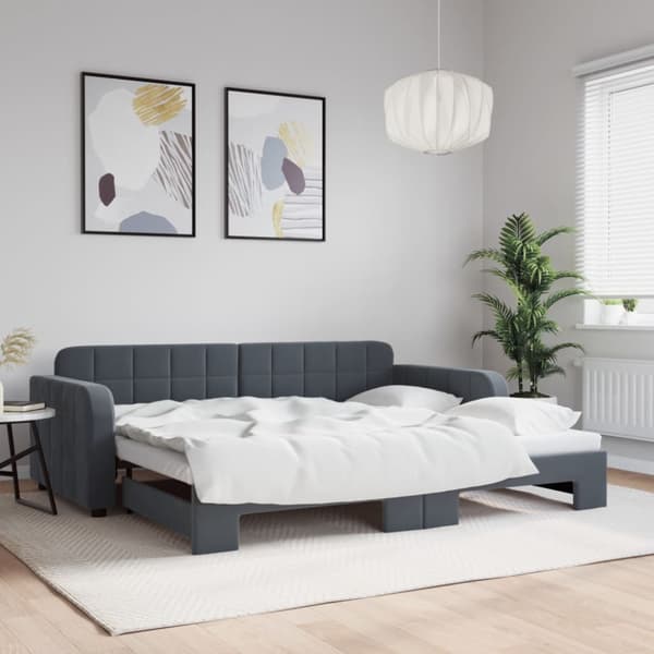 Dagbädd utdragbar mörkgrå 90x200 cm sammet