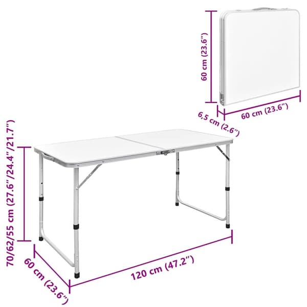 Hopfällbart campingbord höjdjusterbar aluminium 120x60 cm