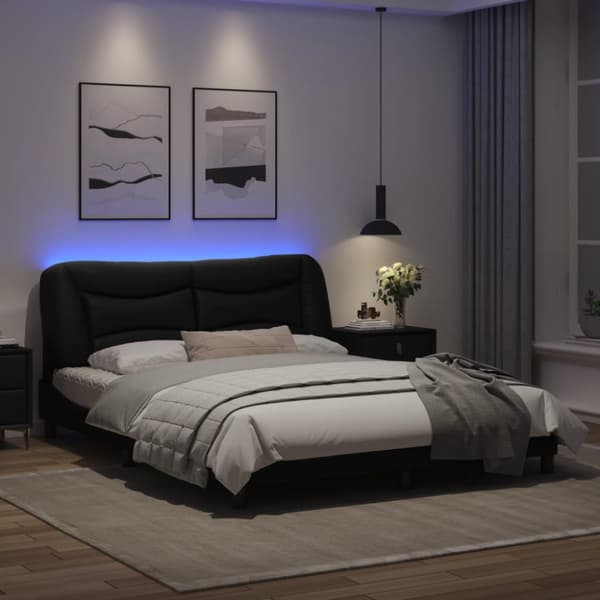 Bed Frame with LED without Mattress "Hvar" Black 160x200 cm