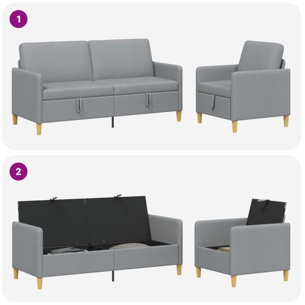 Soffgrupp med förvaring 2 pcs Ljusgrå Polyester