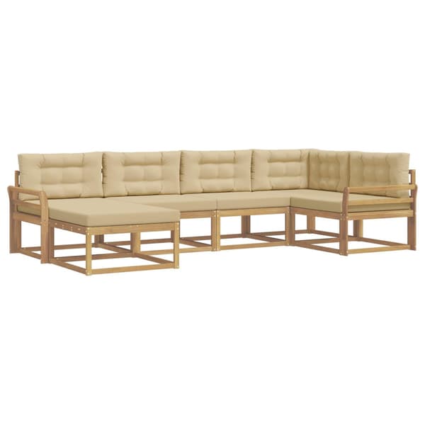 Utomhussoffset med kudde 5 pcs Vit och Beige Polyester