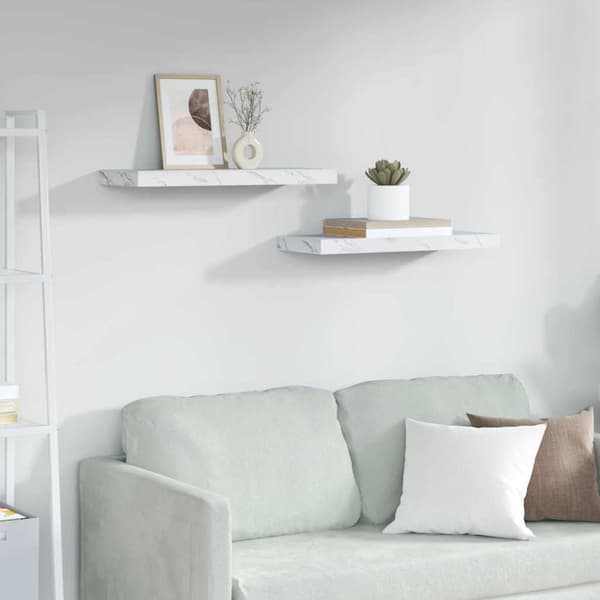 Vägg hylla Väggmonterat 2 st Vit marmor 60 x 23,5 x 3,8 cm